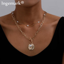 Load image into Gallery viewer, Baroque Pearl Coin Pendant Choker Necklace for Women Wedding Punk Bead Lariat Gold Color Long Chain Necklace Jewelry Gift