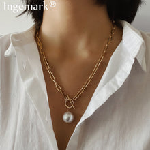 Load image into Gallery viewer, Baroque Pearl Pendant Choker Necklace for Women Wedding Punk Big Bead Lariat Gold Color Long Chain Necklace Jewelry