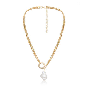Baroque Pearl Pendant Choker Necklace for Women Wedding Punk Big Bead Lariat Gold Color Long Chain Necklace Jewelry