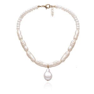 Baroque Pearl Pendant Choker Necklace for Women Wedding Punk Big Bead Lariat Gold Color Long Chain Necklace Jewelry