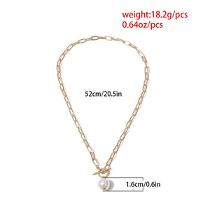 Baroque Pearl Pendant Choker Necklace for Women Wedding Punk Big Bead Lariat Gold Color Long Chain Necklace Jewelry