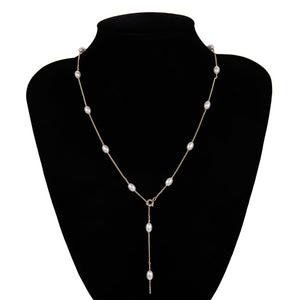 Baroque Pearl Pendant Choker Necklace for Women Wedding Punk Big Bead Lariat Gold Color Long Chain Necklace Jewelry