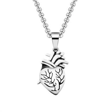 Gothic Punk Anatomy Jewelry Anatomical 3D Heart Necklace Titanium Stainless Steel Doctor Nurse Medical Physicians Student Gift