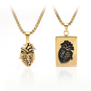 Gothic Punk Style Puzzel Paard Anatomical Heart Necklace For Men Fashion Gold Color Jewelry Party Couple Wedding Gifts VIP Link
