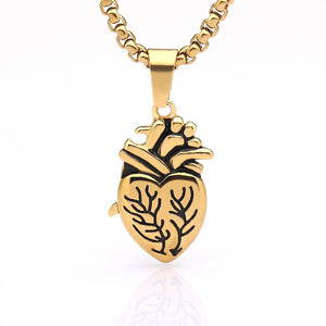 Gothic Punk Style Puzzel Paard Anatomical Heart Necklace For Men Fashion Gold Color Jewelry Party Couple Wedding Gifts VIP Link