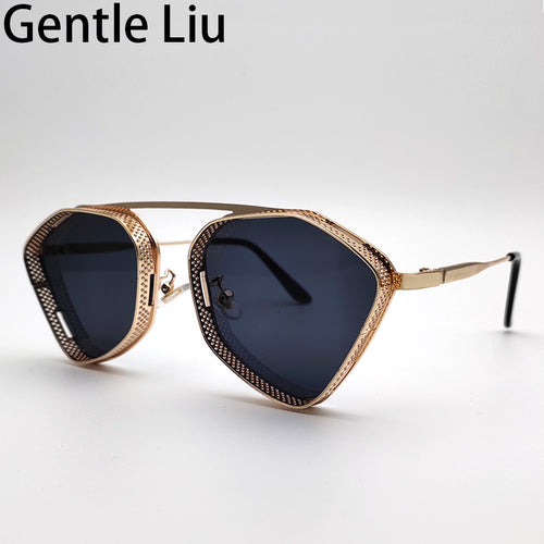 Gothic Steampunk Sunglasses Men Women 2023  Brand Designer Vintage Irregular Metal Frame Sun Glasses for Male Shades UV400