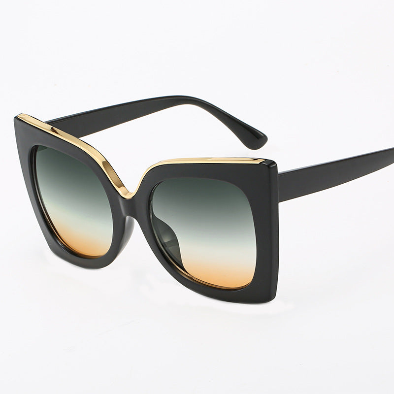 Gradient Flat Top Gradient Frame Design Large Frame Gold Edge Ladies Sunglasses Beautiful and  2023Styles sunglasses womem