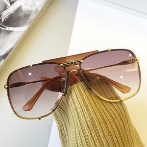 Gradient Green Brown Uv400 Sunglasses For Women  Brand Alloy Pilot Driving Sun Glasses Men Retro Black Oval Big Eyewear