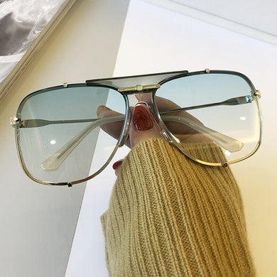 Gradient Green Brown Uv400 Sunglasses For Women  Brand Alloy Pilot Driving Sun Glasses Men Retro Black Oval Big Eyewear