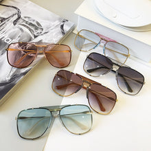 Load image into Gallery viewer, Gradient Green Brown Uv400 Sunglasses For Women  Brand Alloy Pilot Driving Sun Glasses Men Retro Black Oval Big Eyewear