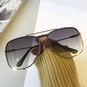 Gradient Green Brown Uv400 Sunglasses For Women  Brand Alloy Pilot Driving Sun Glasses Men Retro Black Oval Big Eyewear