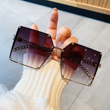 Load image into Gallery viewer, Gradient Sunglasses Metal Oversized Square Sunglasses  Trend Brand Frame Rivet Glass Alloy   Chain Arms Eyeglasses Oculos