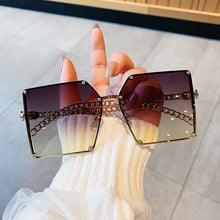 Load image into Gallery viewer, Gradient Sunglasses Metal Oversized Square Sunglasses  Trend Brand Frame Rivet Glass Alloy   Chain Arms Eyeglasses Oculos