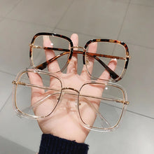 Load image into Gallery viewer, Green Clear Print Square Anti-blue Light Eyeglasses For Women Alloy Leopard Oversize Computer Myopia Glasses Frame Female Shades