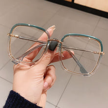 Load image into Gallery viewer, Green Clear Print Square Anti-blue Light Eyeglasses For Women Alloy Leopard Oversize Computer Myopia Glasses Frame Female Shades