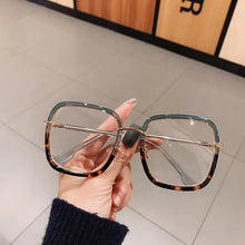 Load image into Gallery viewer, Green Clear Print Square Anti-blue Light Eyeglasses For Women Alloy Leopard Oversize Computer Myopia Glasses Frame Female Shades