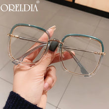 Load image into Gallery viewer, Green Clear Print Square Anti-blue Light Eyeglasses For Women Alloy Leopard Oversize Computer Myopia Glasses Frame Female Shades