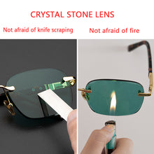 Load image into Gallery viewer, Green Crystal Sunglasses Man Natural Stone Sun Glasses Glass Woman Rimless  Vintage Acetate UV400  Anti Scratch