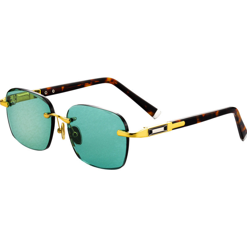 Green Crystal Sunglasses Man Natural Stone Sun Glasses Glass Woman Rimless  Vintage Acetate UV400  Anti Scratch