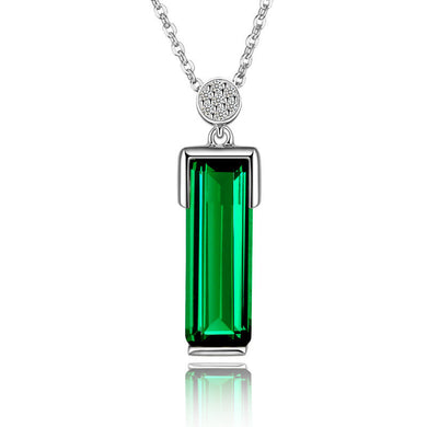 Green Fashion Square Stone Pendant Necklace Silver Color Rectangle With Long Chain Necklace for Women Gift