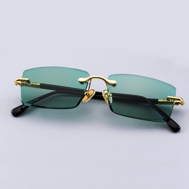 Green Glass Sunglasses Man Natural Crystal Stone Sun Glasses Woman  Rimless Vintage UV400  Anti Scratch