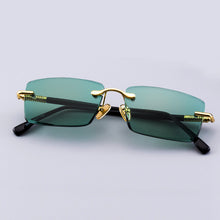 Load image into Gallery viewer, Green Glass Sunglasses Man Natural Crystal Stone Sun Glasses Woman  Rimless Vintage UV400  Anti Scratch