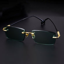 Load image into Gallery viewer, Green Glass Sunglasses Man Natural Crystal Stone Sun Glasses Woman  Rimless Vintage UV400  Anti Scratch