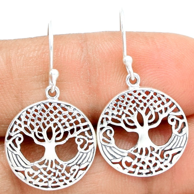 Guarantee Plain 925 Sterling Silver Tree of life Earrings , 32mm, 2.7 g, SPJ2082