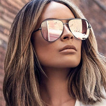 Load image into Gallery viewer, Gun Pink Sunglasses Silver Mirror Oversized Sun Glasses Brand Designer Pilot Sunglasses Women Men Shades Top  Eyewear