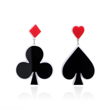 H:HYDE Big Acrylic long red hearts Poker Club earrings for Women Nightclub Party Earrings brincos de acrilico