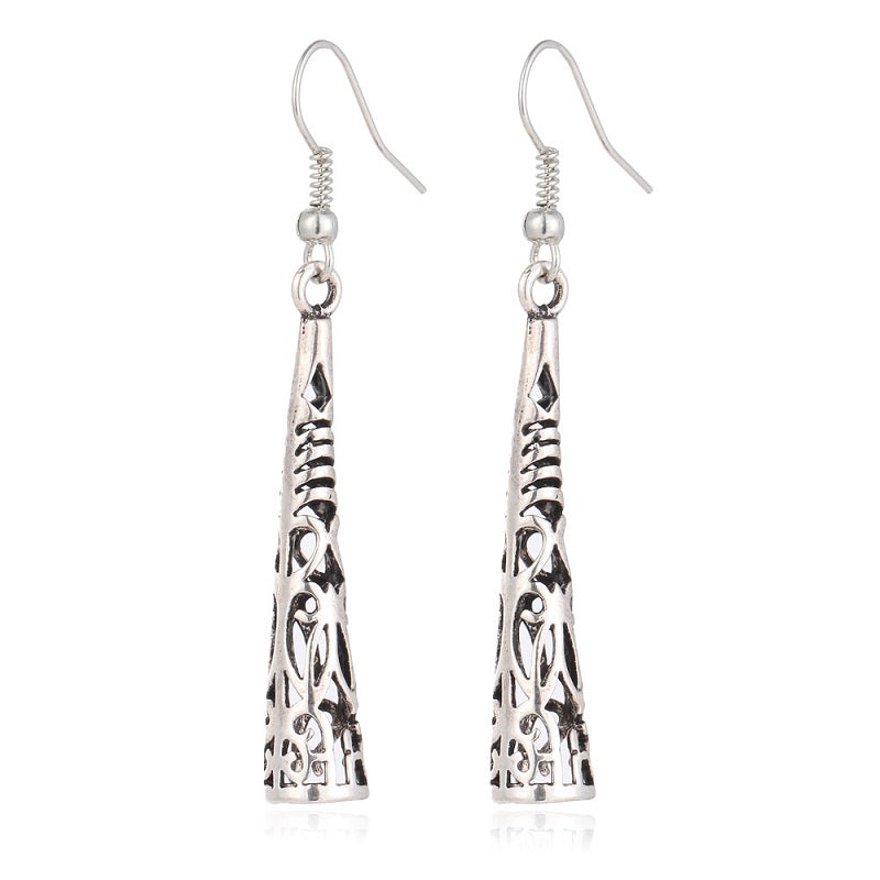 H:HYDE Vintage Ethnic Hollow Drop Earrings for Women Silver Color Exquisite Carved Earrings Fashion Party Jewelry