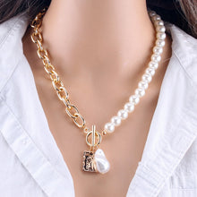 Load image into Gallery viewer, Fashion Chain Pearl Necklace For Women Baroque Pearl Metal Charm Pendants Necklaces Choker Snake Chain Jewelry Gold Silver Color
