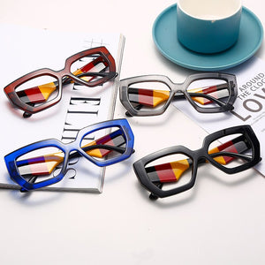 Fashion Polygonal Glasses Frame Women European And American Three-Color Frame Flat Glasses Men's Glasses Can Wear Myopia Glasses