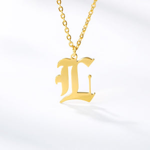 Old English Letter Initial Necklaces For Women Men Gold Silver Color Stainless Steel Chain Male Female Pendant Necklace Jewelry