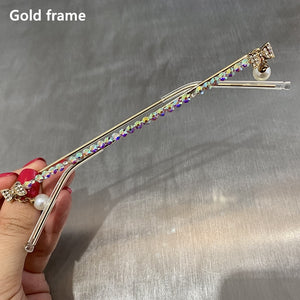 Original design women frame brand sun glasses luxury pearl diamond shades no lens for party