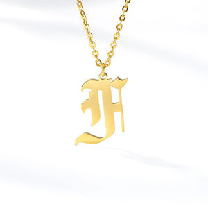 Old English Letter Initial Necklaces For Women Men Gold Silver Color Stainless Steel Chain Male Female Pendant Necklace Jewelry
