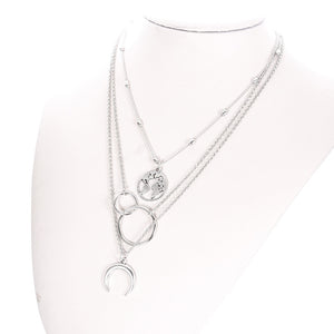 New Fashion Retro Moon World Map Circle Pendant Multilayer Gold Colodr Necklace Party Charm Jewelry Accessories For Women