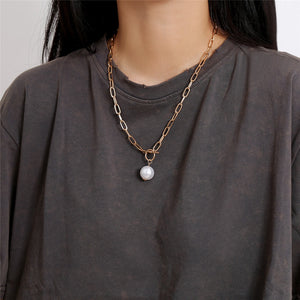Baroque Pearl Pendant Choker Necklace for Women Wedding Punk Big Bead Lariat Gold Color Long Chain Necklace Jewelry