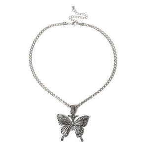 Long Tennis Chain Butterfly Necklace for Women Fashion Crystal Big Hip Hop Animal Pendant Necklace Statement Wedding Jewelry