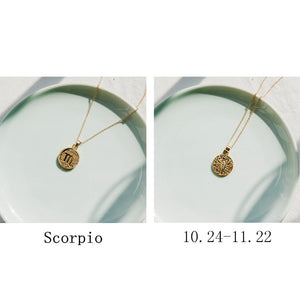 Gold Color 12 Constellation Coins Necklaces & Pendants Women Virgo Taurus Leo Short Chain Necklace Girls Gemini Celestial