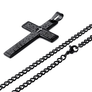 Retro Christian Jesus Single Titanium Scripture Cross Necklace Stainless Steel Black Prayer Choker Cross Pendants For Men Colar