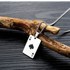 JHSL Men Statement Poker Pendant Necklace Red Black Silver Color Stainless Steel Fashion Jewelry Gift