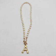 Load image into Gallery viewer, Real Pearl Necklace Choker Alphabet A-Z Initial Pearl Necklace Stainless Steel Buckle GoldColor Pendant Freshwater Pearl Jewelry