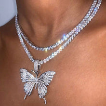 Carica l&#39;immagine nel visualizzatore di Gallery, Collana lunga con catena da tennis e farfalla per donna, moda, cristallo, grande collana con ciondolo animale hip-hop, gioielli da sposa 