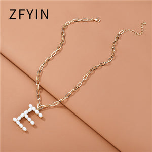 ZFYIN 2020 New Trendy Jewelry Fresh Water Pearl Alphabet Letters Initials  Pendant Necklaces for Women