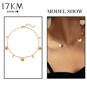 New Butterfly Pendant Necklaces For Women Fashion Moon Charm Gold Multilayer Choker Necklace 2020 Bohemian Jewelry