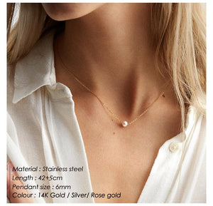Visunion 316L Stainless Steel Necklace Exquisite Pearl Simple Rose Gold Color Link Chain Necklace Temperament Jewelry New Gift