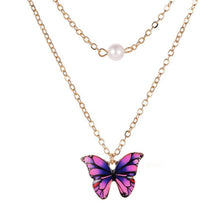 Carica l'immagine nel visualizzatore di Gallery, Korean Blue Gradient Butterfly Necklace for Women Girls Silver Color Rainbow Butterflies Pendant Choker Necklaces Jewelry Gift