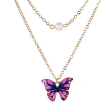 Load image into Gallery viewer, Korean Blue Gradient Butterfly Necklace for Women Girls Silver Color Rainbow Butterflies Pendant Choker Necklaces Jewelry Gift