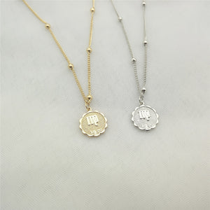 Constellation Carve Coin Pendant Necklace Simple Copper Leo Beads Clavicle Chain Necklace Sexy Couple Jewelry